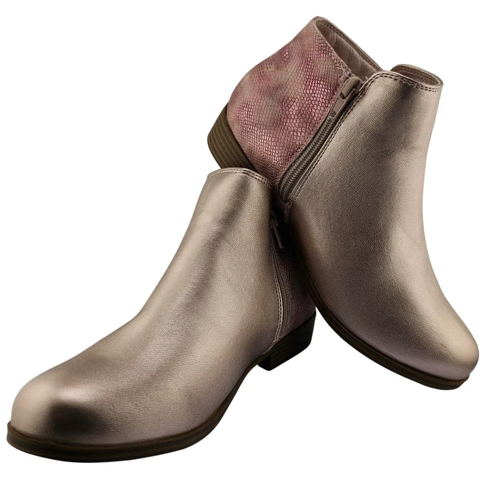 Mia‎ Girl's Ankle Boots Size 6M Rose Gold Snake Print Zipper Casual Shoes New